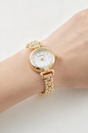 Polished Box Chain Watch Bracelet with Stone Markers