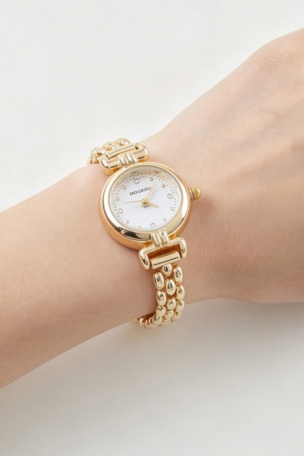 Polished Box Chain Watch Bracelet with Stone Markers