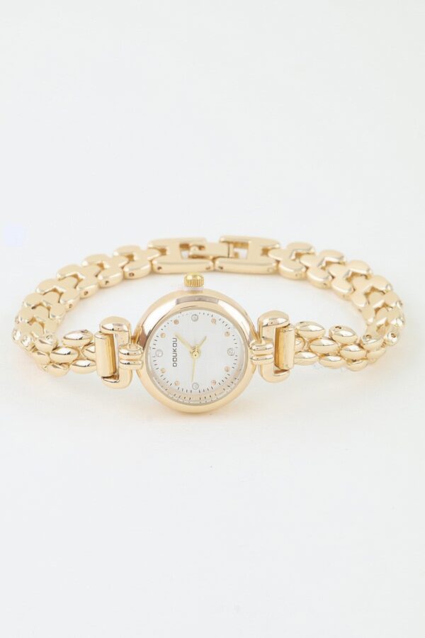 Polished Box Chain Watch Bracelet with Stone Markers