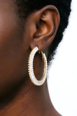 Cubic Zirconia Hoop Earrings - Elongated Crystal Line