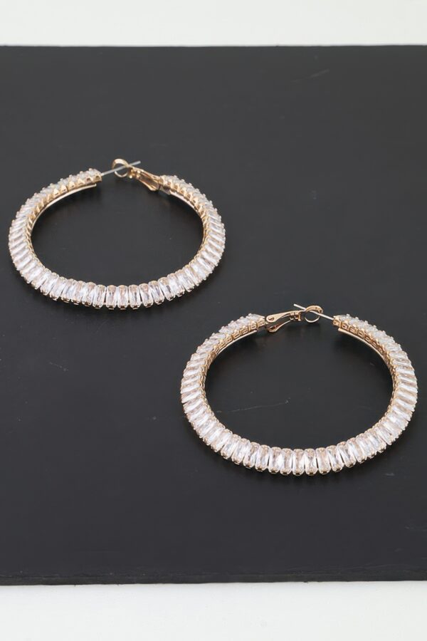Cubic Zirconia Hoop Earrings - Elongated Crystal Line