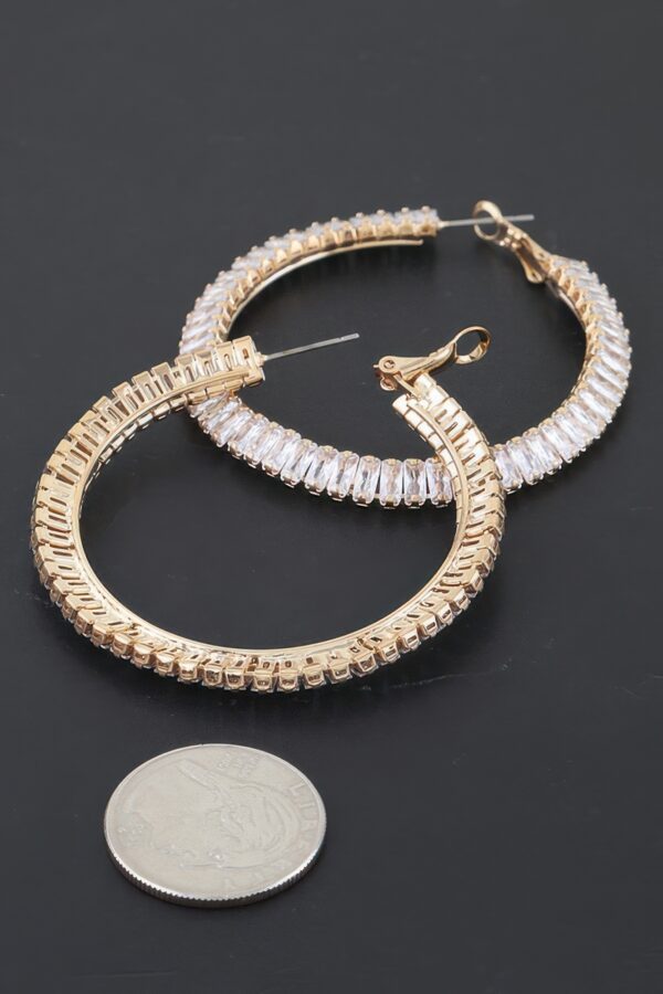 Cubic Zirconia Hoop Earrings - Elongated Crystal Line