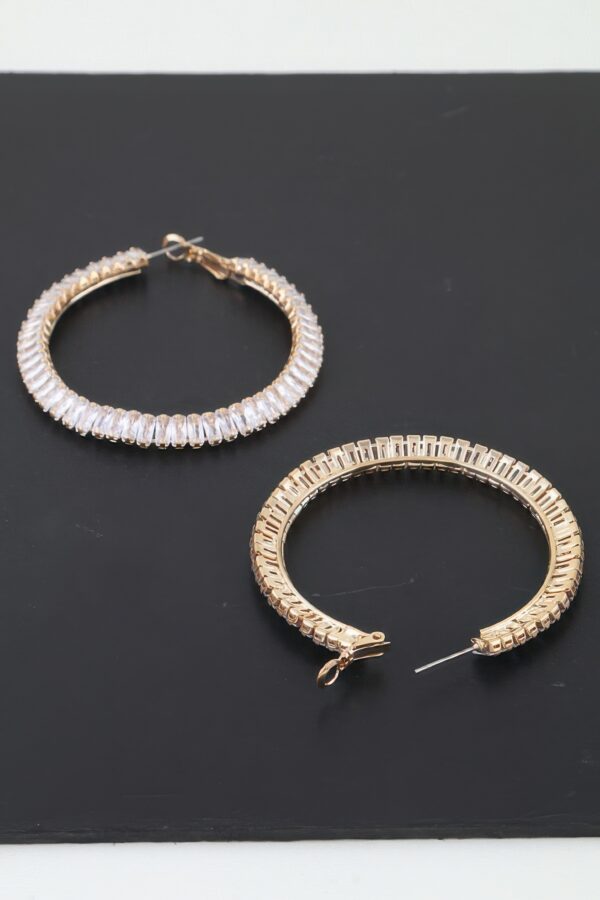 Cubic Zirconia Hoop Earrings - Elongated Crystal Line