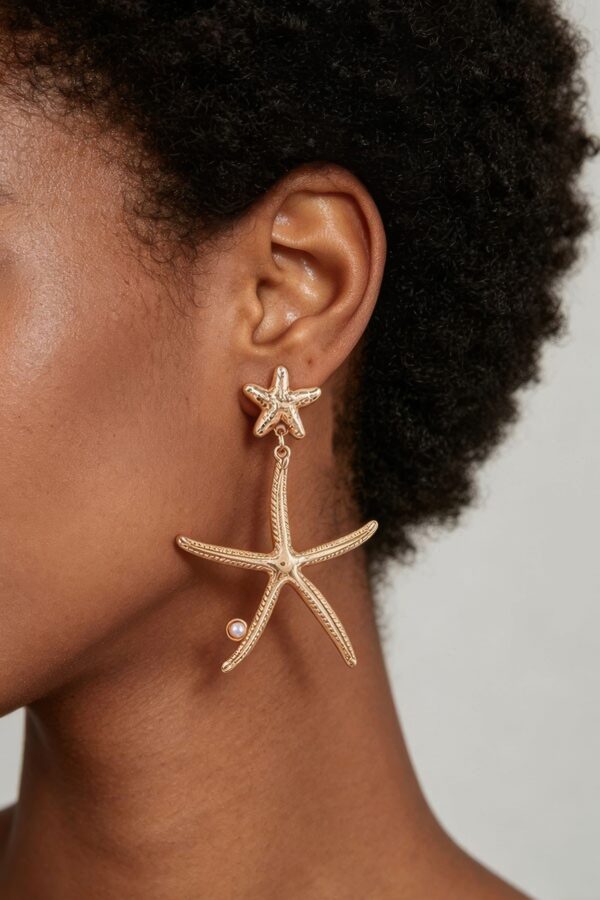 Starfish Drop Earrings with Lustrous Bead