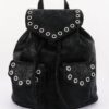 Vegan Leather Backpack - Curved Flap & Metal Eyelets
