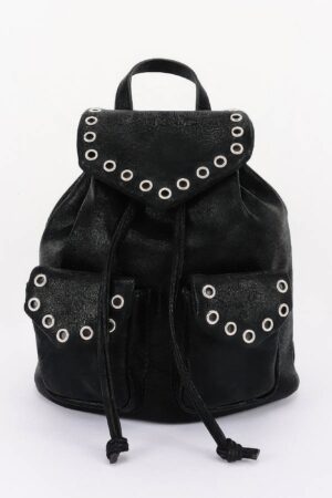 Vegan Leather Backpack - Curved Flap & Metal Eyelets