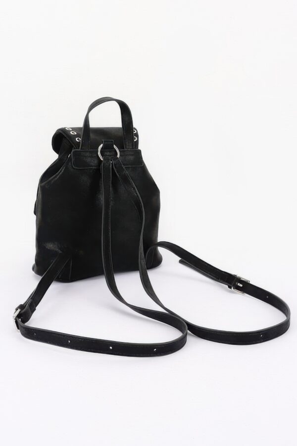 Vegan Leather Backpack - Curved Flap & Metal Eyelets