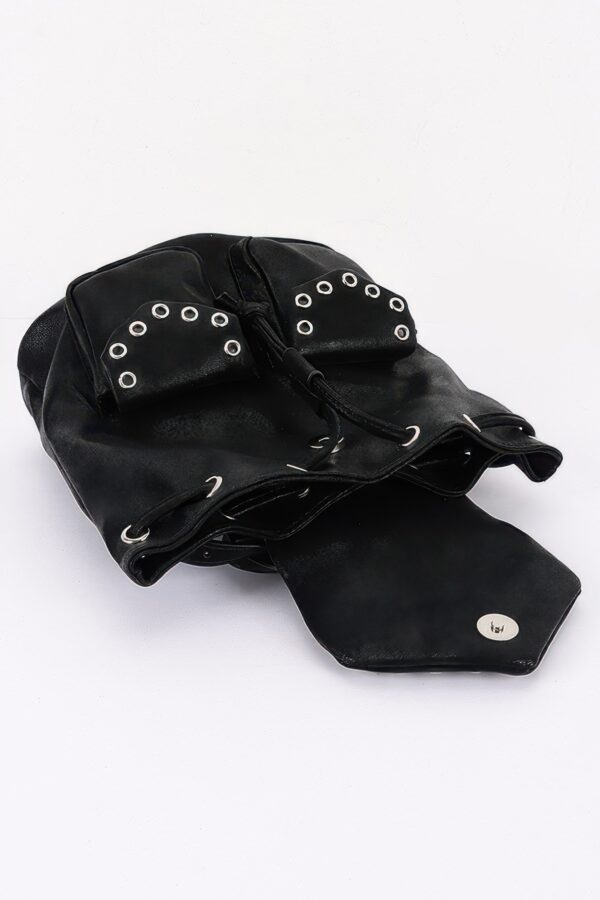 Vegan Leather Backpack - Curved Flap & Metal Eyelets