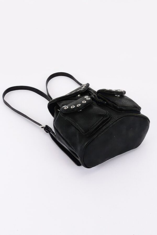 Vegan Leather Backpack - Curved Flap & Metal Eyelets
