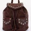 Vegan Leather Backpack - Curved Flap & Metal Eyelets