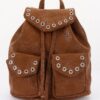 Vegan Leather Backpack - Curved Flap & Metal Eyelets