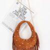Studded Fringe Faux Suede Hobo Bag