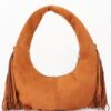 Studded Fringe Faux Suede Hobo Bag