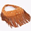 Studded Fringe Faux Suede Hobo Bag