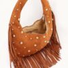 Studded Fringe Faux Suede Hobo Bag
