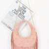 Studded Fringe Faux Suede Hobo Bag