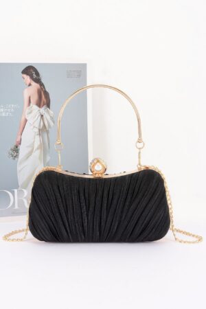 Pleated Polyurethane Evening Clutch with Pearl Clasp