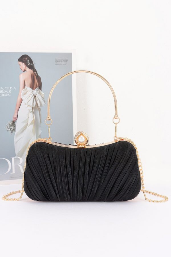 Pleated Polyurethane Evening Clutch with Pearl Clasp