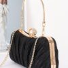 Pleated Polyurethane Evening Clutch with Pearl Clasp