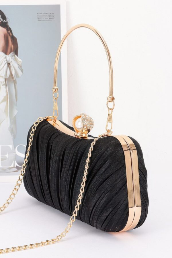 Pleated Polyurethane Evening Clutch with Pearl Clasp