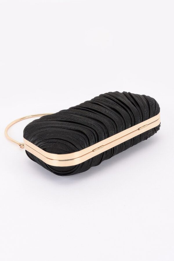 Pleated Polyurethane Evening Clutch with Pearl Clasp