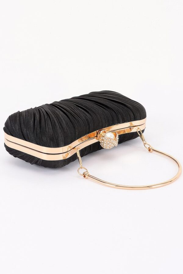 Pleated Polyurethane Evening Clutch with Pearl Clasp