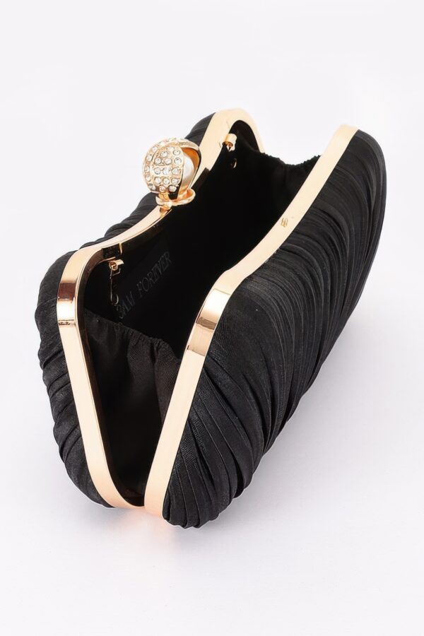 Pleated Polyurethane Evening Clutch with Pearl Clasp