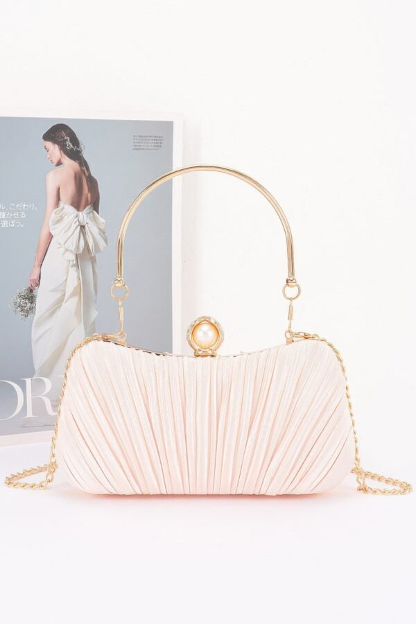 Pleated Polyurethane Evening Clutch with Pearl Clasp
