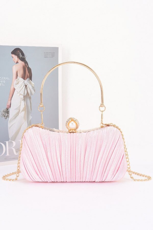 Pleated Polyurethane Evening Clutch with Pearl Clasp