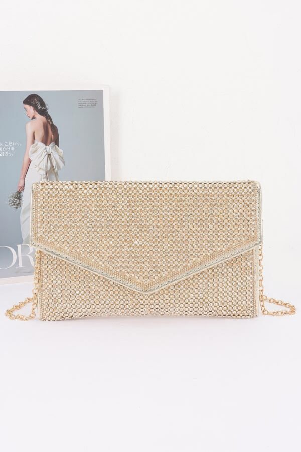 Rhinestone Envelope Party Clutch - Pearl-Embellished Flap