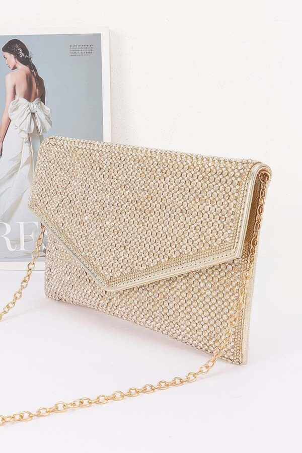 Rhinestone Envelope Party Clutch - Pearl-Embellished Flap