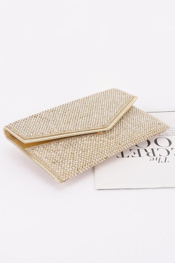 Rhinestone Envelope Party Clutch - Pearl-Embellished Flap