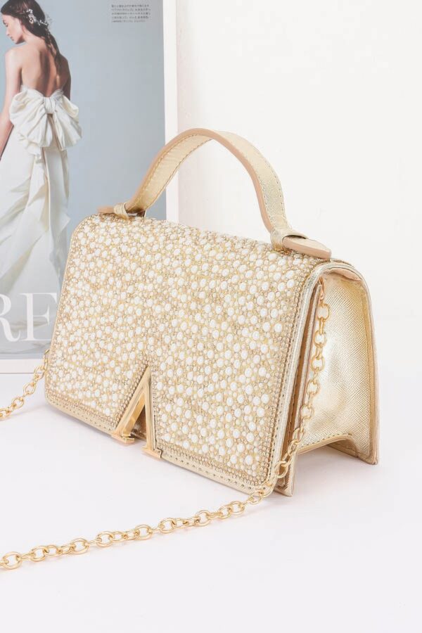 Pearl & Rhinestone Flap Clutch - Structured Evening Bag