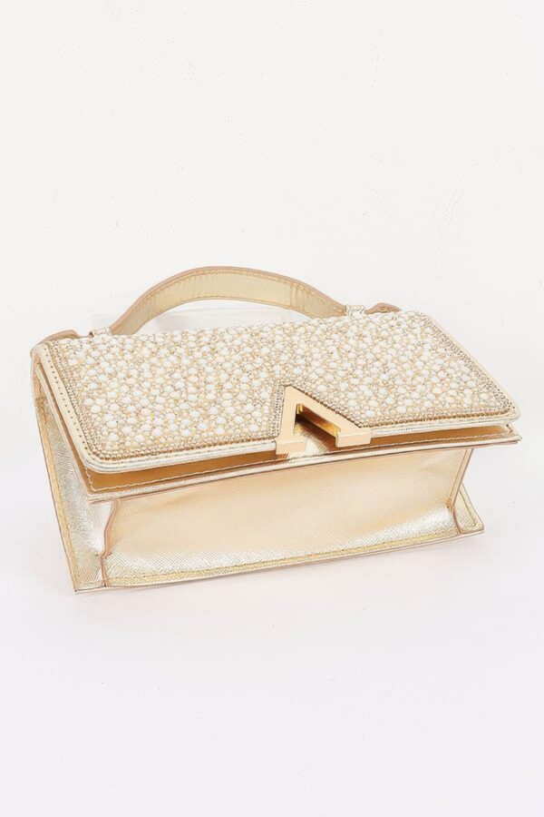 Pearl & Rhinestone Flap Clutch - Structured Evening Bag