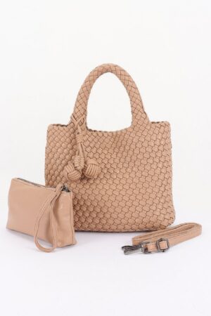 Braided Vegan Leather Tote - Open Shoulder Bag