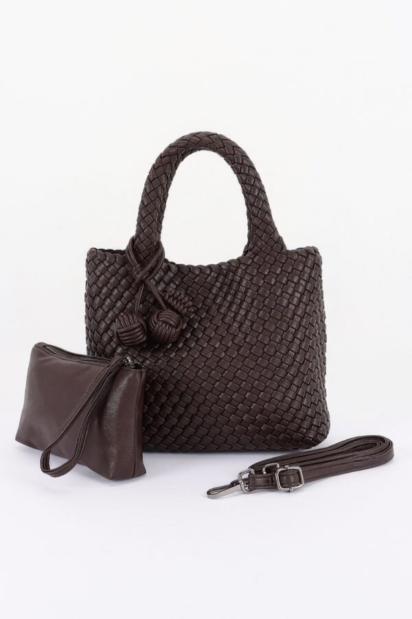 Braided Vegan Leather Tote - Open Shoulder Bag