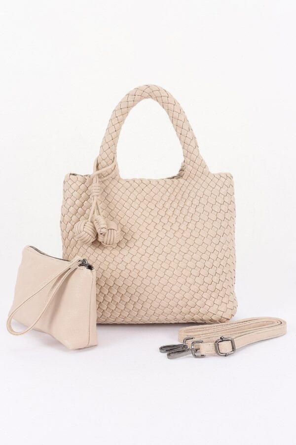 Braided Vegan Leather Tote - Open Shoulder Bag
