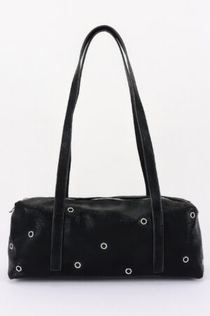 Vegan Leather Eyelet-Studded Rectangular Shoulder Bag