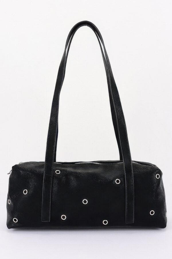 Vegan Leather Eyelet-Studded Rectangular Shoulder Bag