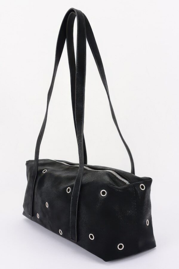 Vegan Leather Eyelet-Studded Rectangular Shoulder Bag