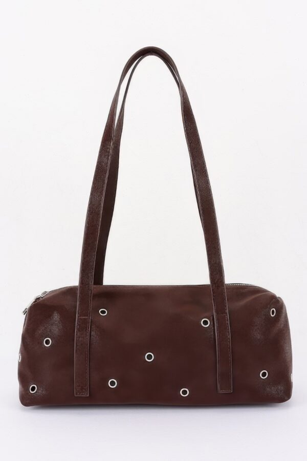 Vegan Leather Eyelet-Studded Rectangular Shoulder Bag