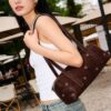 Vegan Leather Eyelet-Studded Rectangular Shoulder Bag