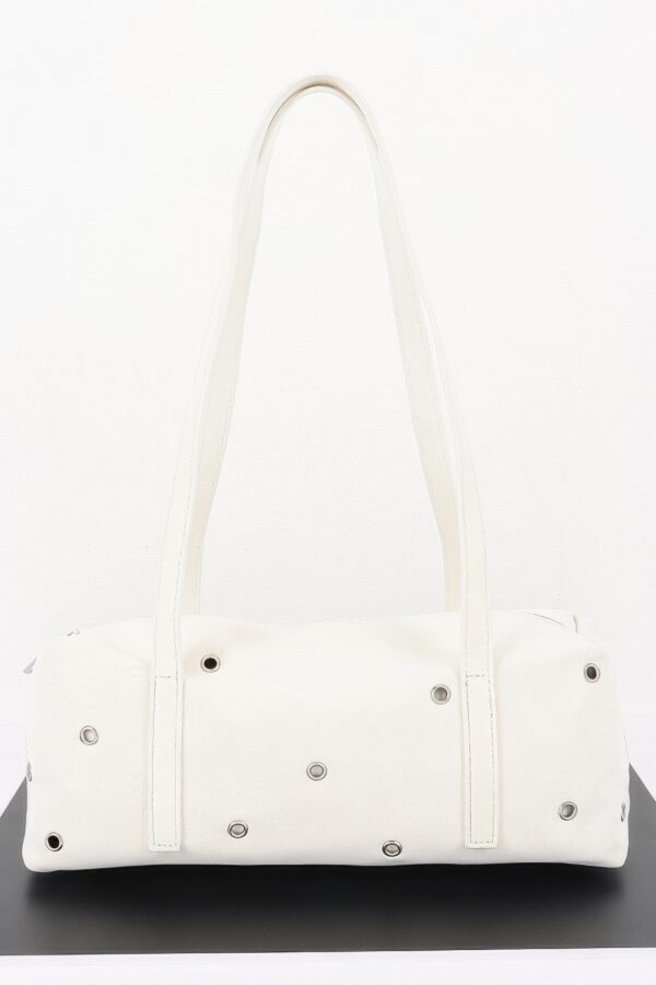 Vegan Leather Eyelet-Studded Rectangular Shoulder Bag
