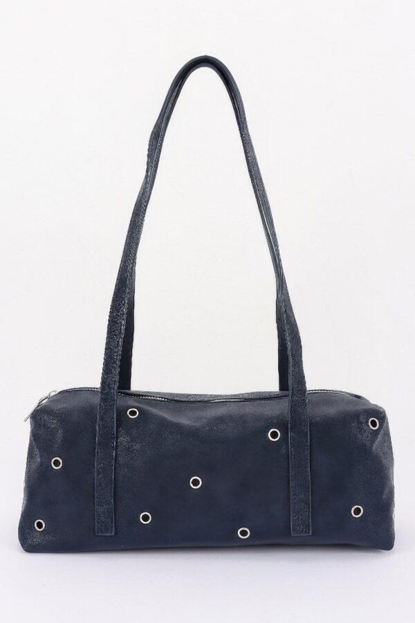 Vegan Leather Eyelet-Studded Rectangular Shoulder Bag