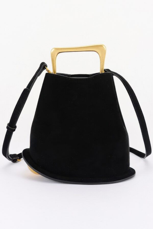 Faux Suede Handbag with Polished Metal Handle