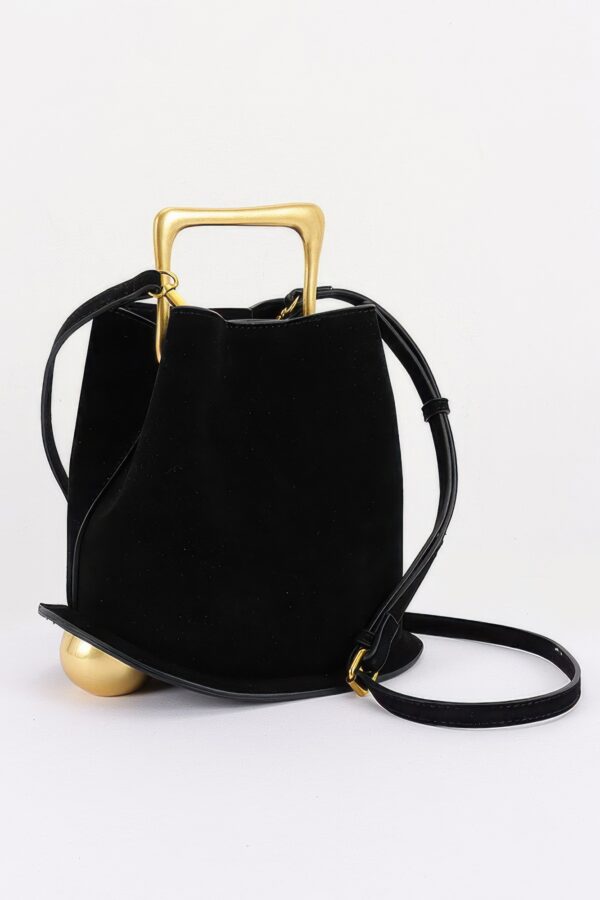 Faux Suede Handbag with Polished Metal Handle