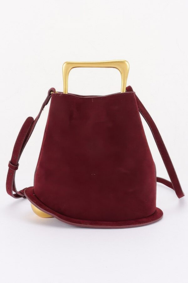 Faux Suede Handbag with Polished Metal Handle