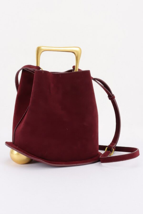 Faux Suede Handbag with Polished Metal Handle