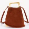 Faux Suede Handbag with Polished Metal Handle