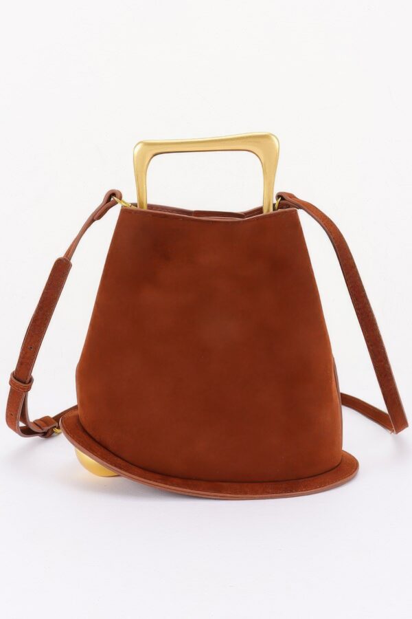 Faux Suede Handbag with Polished Metal Handle